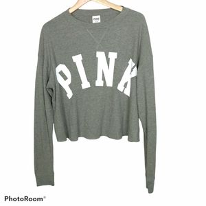 Pink Cropped Waffle Knit Long Sleeve